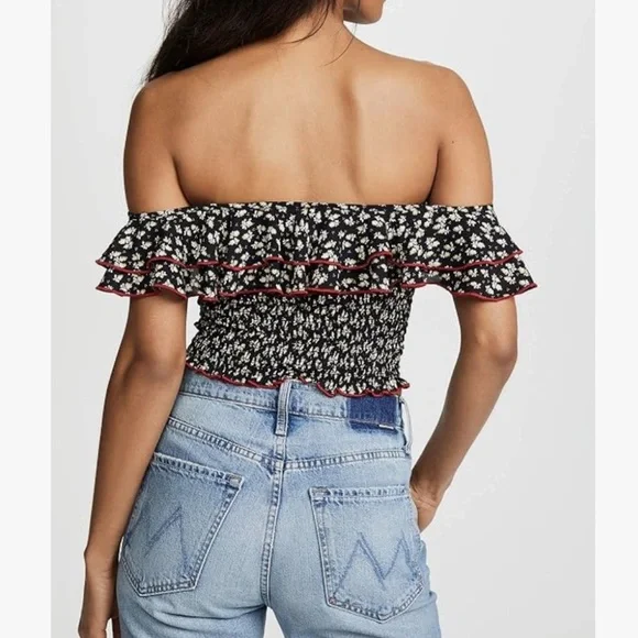 LIKELY Revolve Women’s Harlow Floral Off-the-Shoulder Athena Smocked Crop Top SM - Picture 3 of 9
